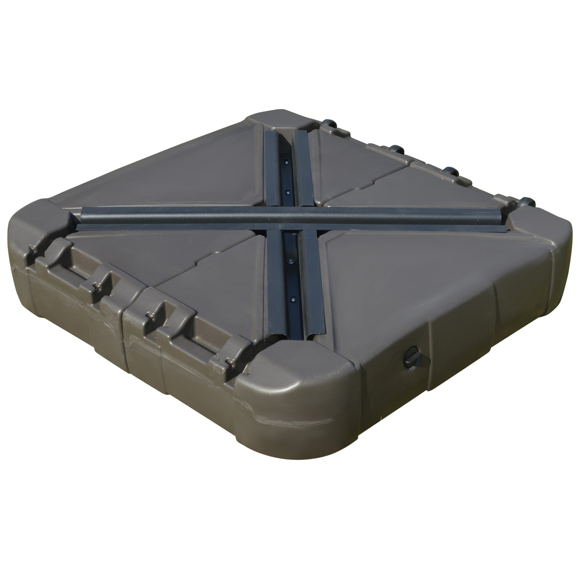 Heavyduty gray plastic base for umbrellas designed for stability outdoors