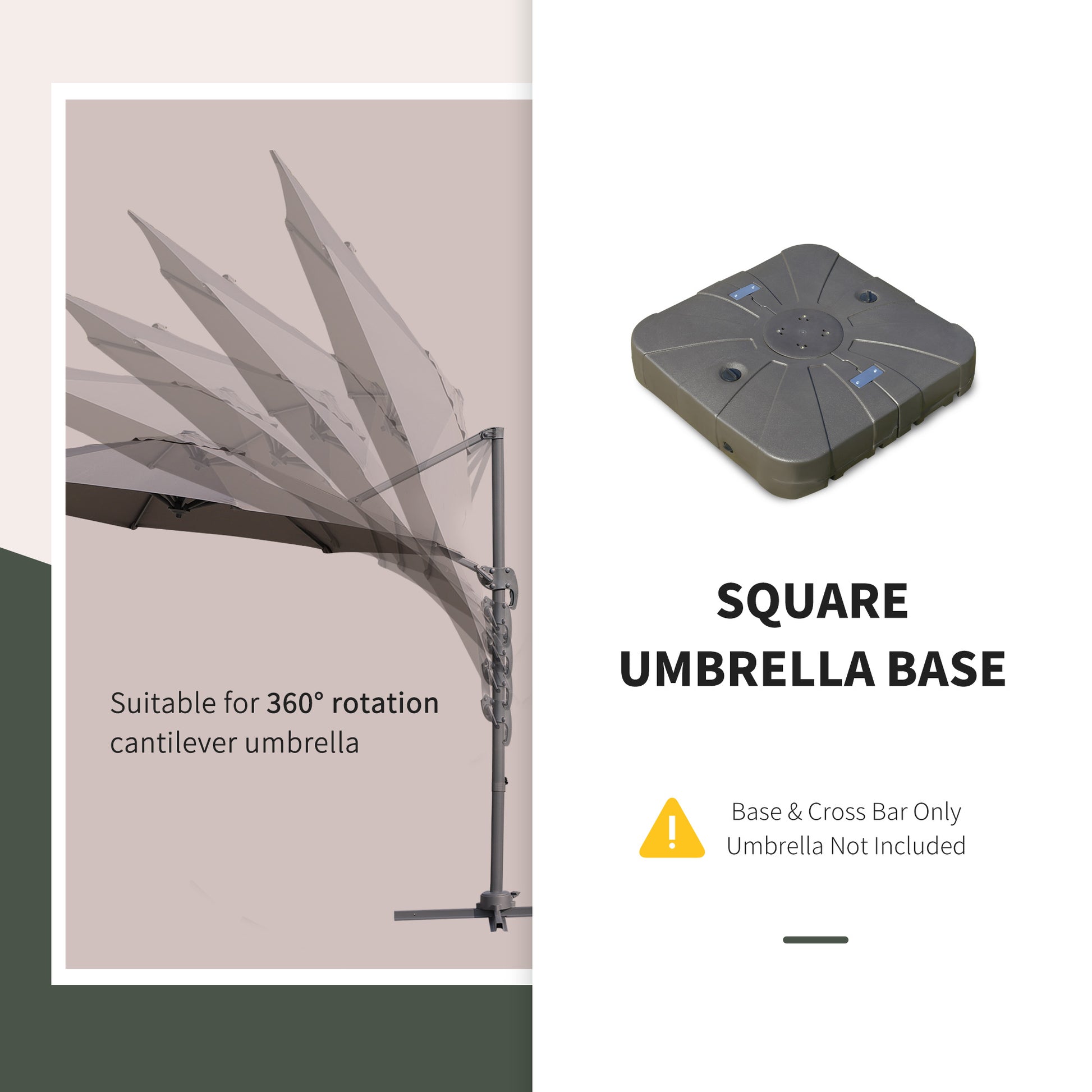 Gray plastic square umbrella base with integrated handle for outdoor patio