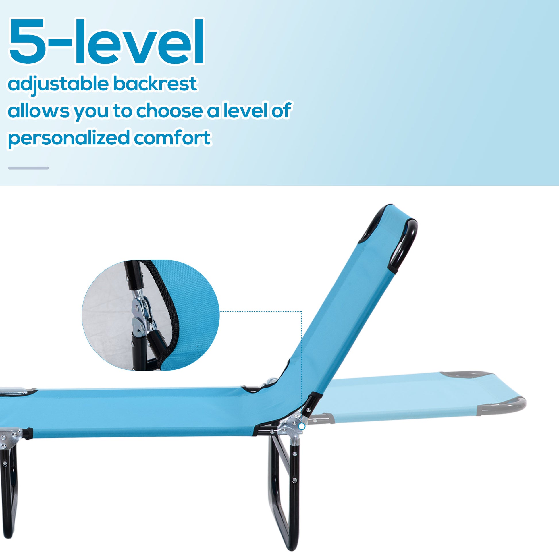Blue adjustable recliner chair with five backrest positions for personalized comfort