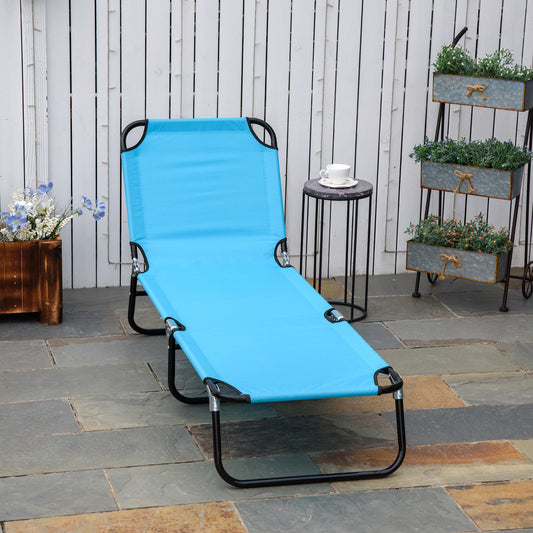 Blue fabric chaise lounge with black metal frame ideal for patio relaxation