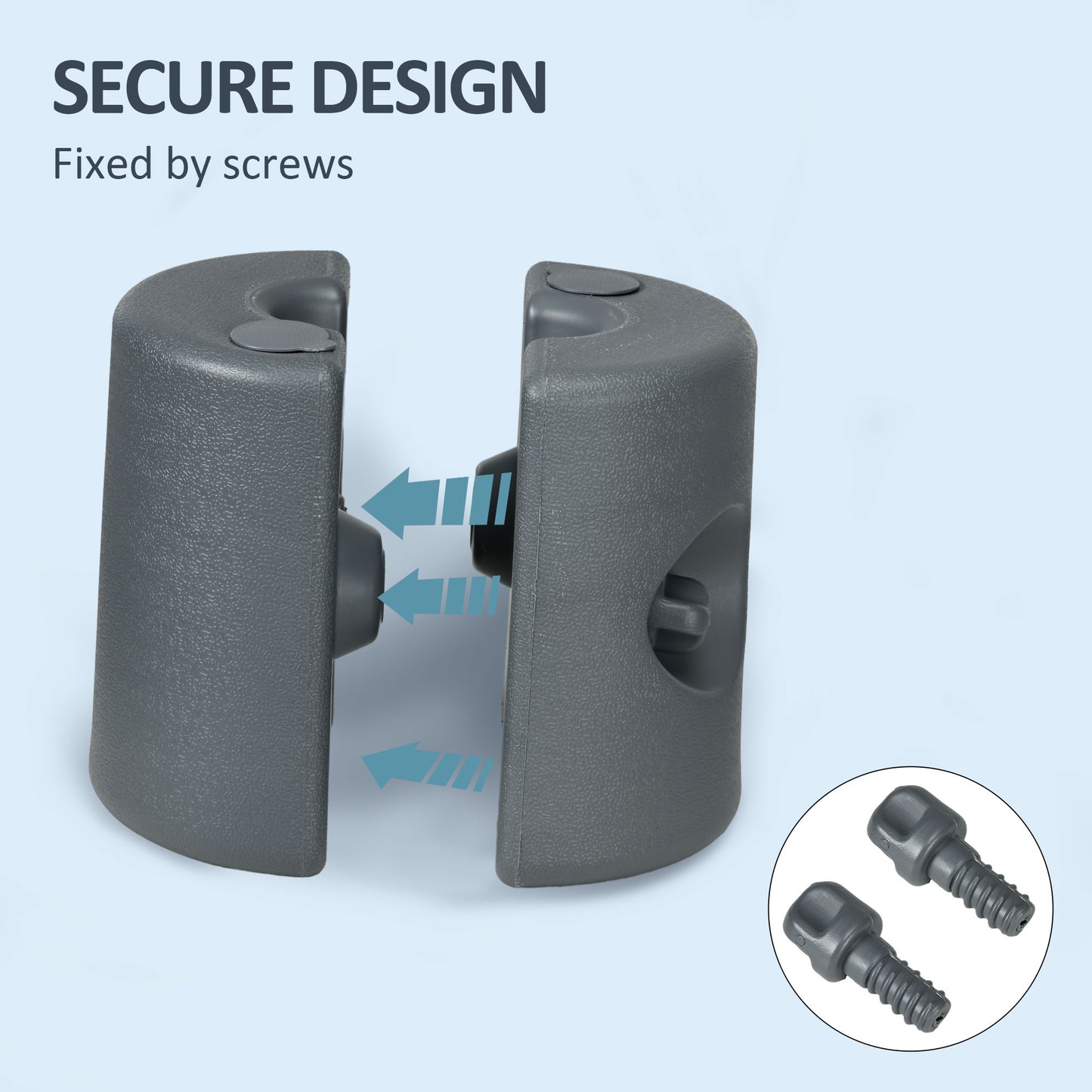 Grey plastic pipe clamps with secure screw attachment for plumbing