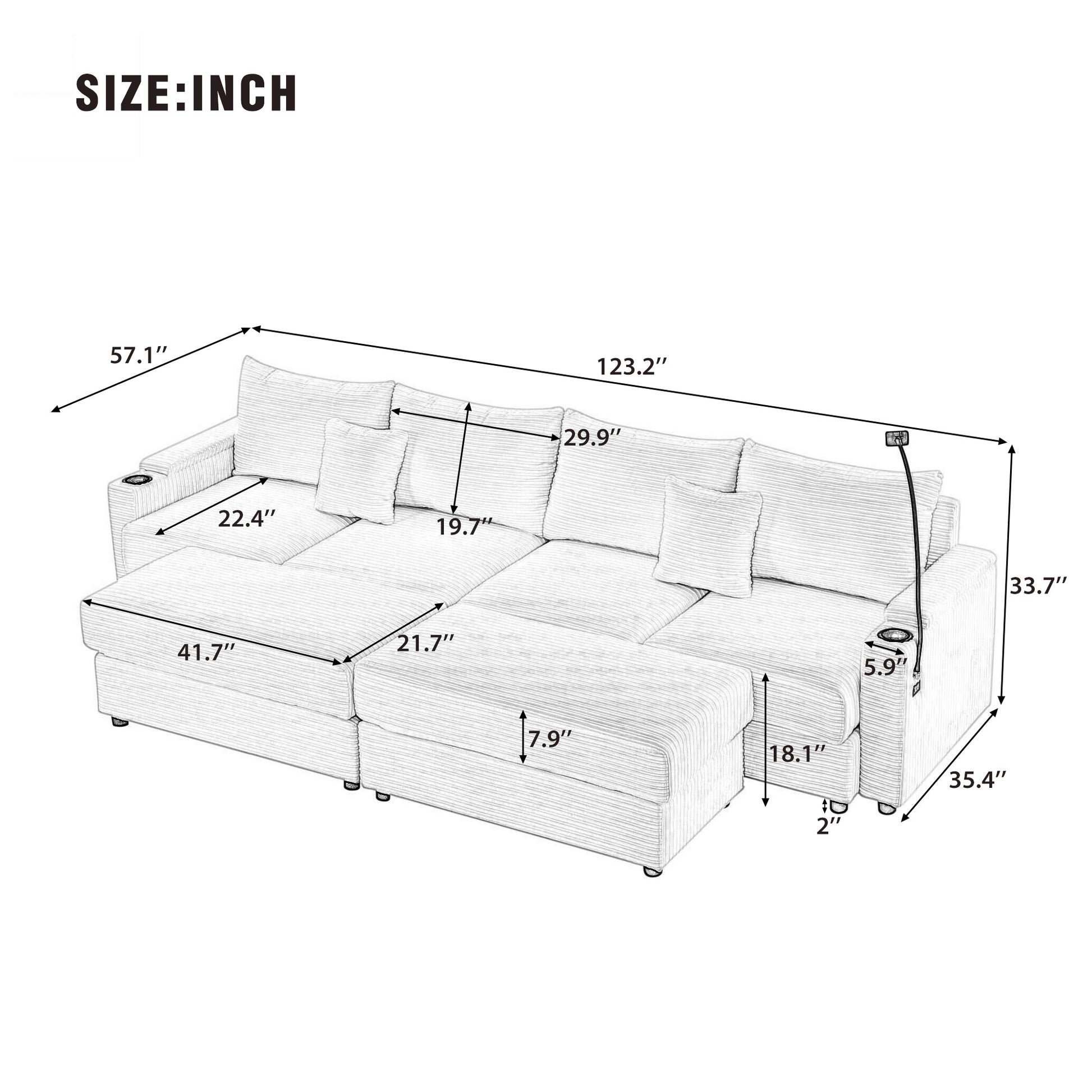 Sectional sofa blueprint with dimensions  L x  W x  H
