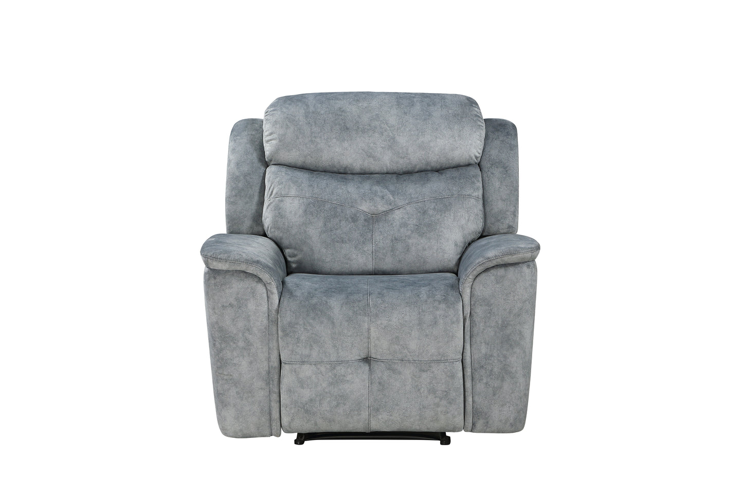 Plush grey fabric recliner chair with padded headrest and armrests perfect for home theater