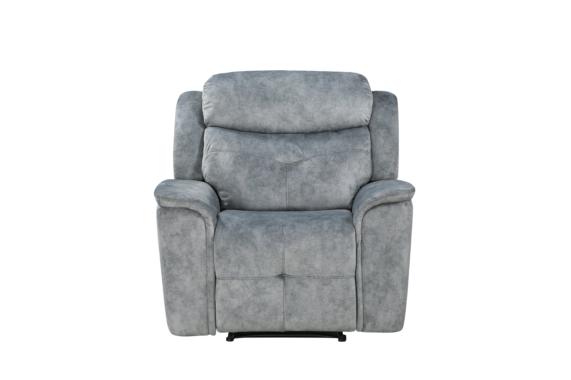 Plush grey fabric recliner chair with padded headrest and armrests perfect for home theater