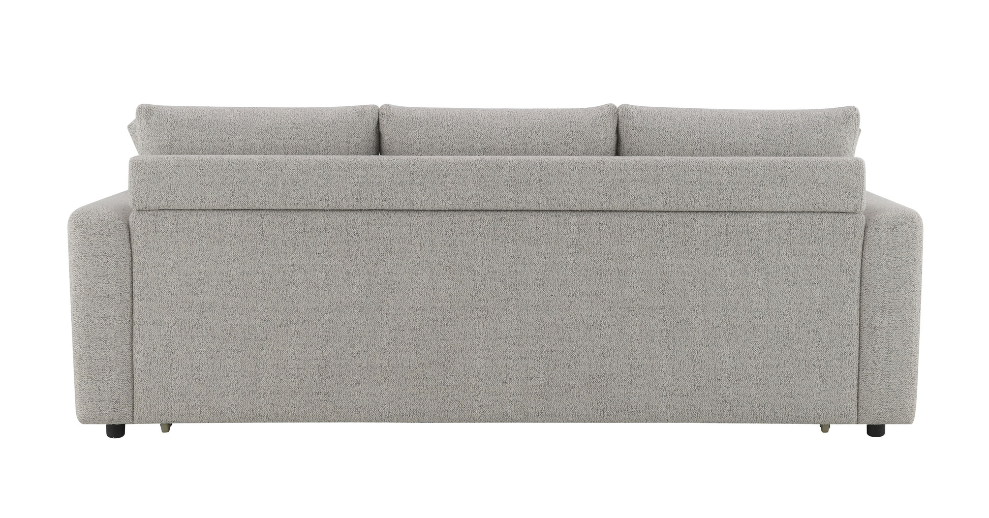 Light grey textured fabric sofa with three back cushions and clean lines
