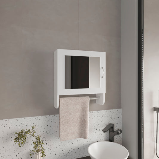 Modern white medicine cabinet with mirror and towel bar for bathroom storage