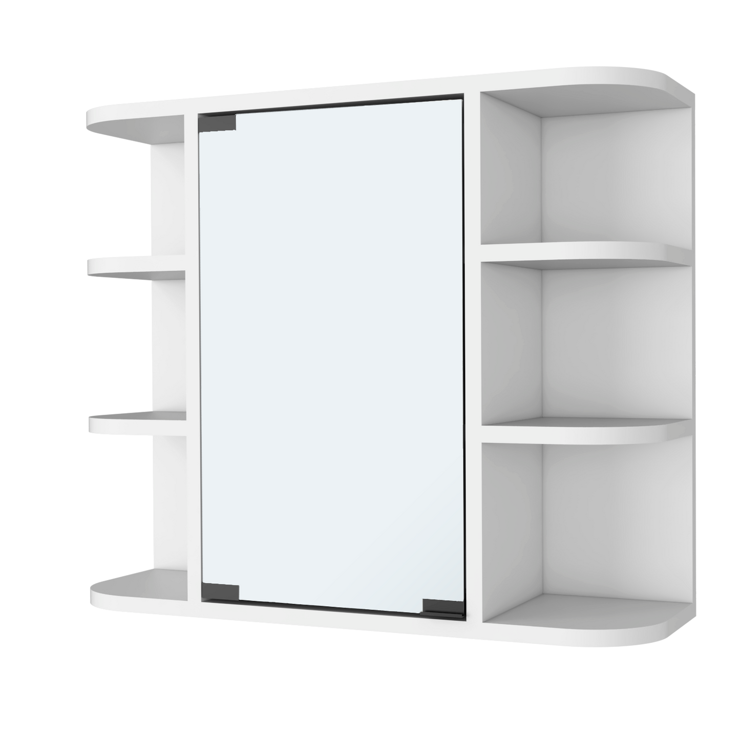 White modern medicine cabinet with mirrored door and open shelving
