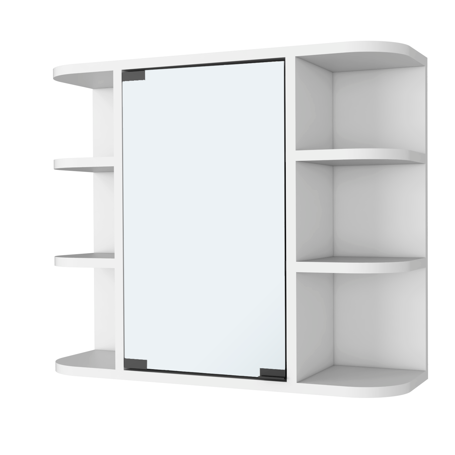 White modern medicine cabinet with mirrored door and open shelving