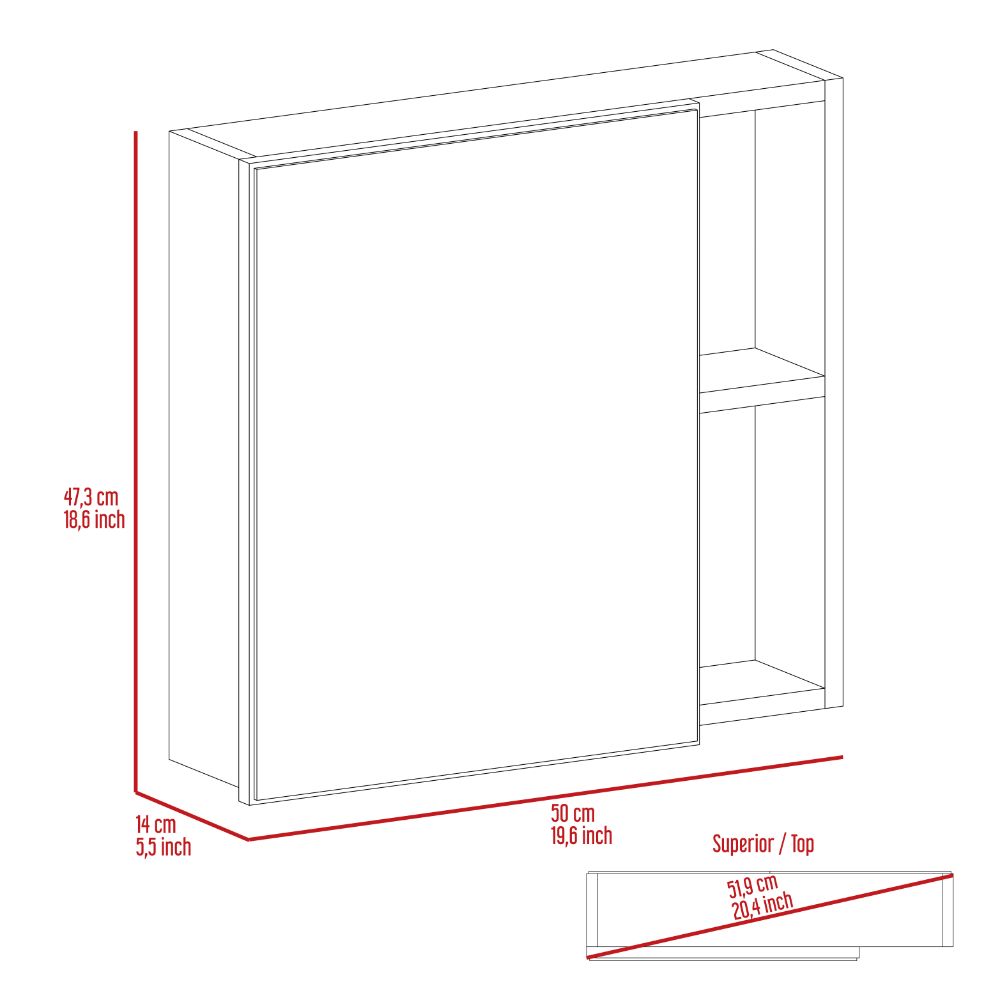 White modern wall cabinet with sliding door and open shelf cm width