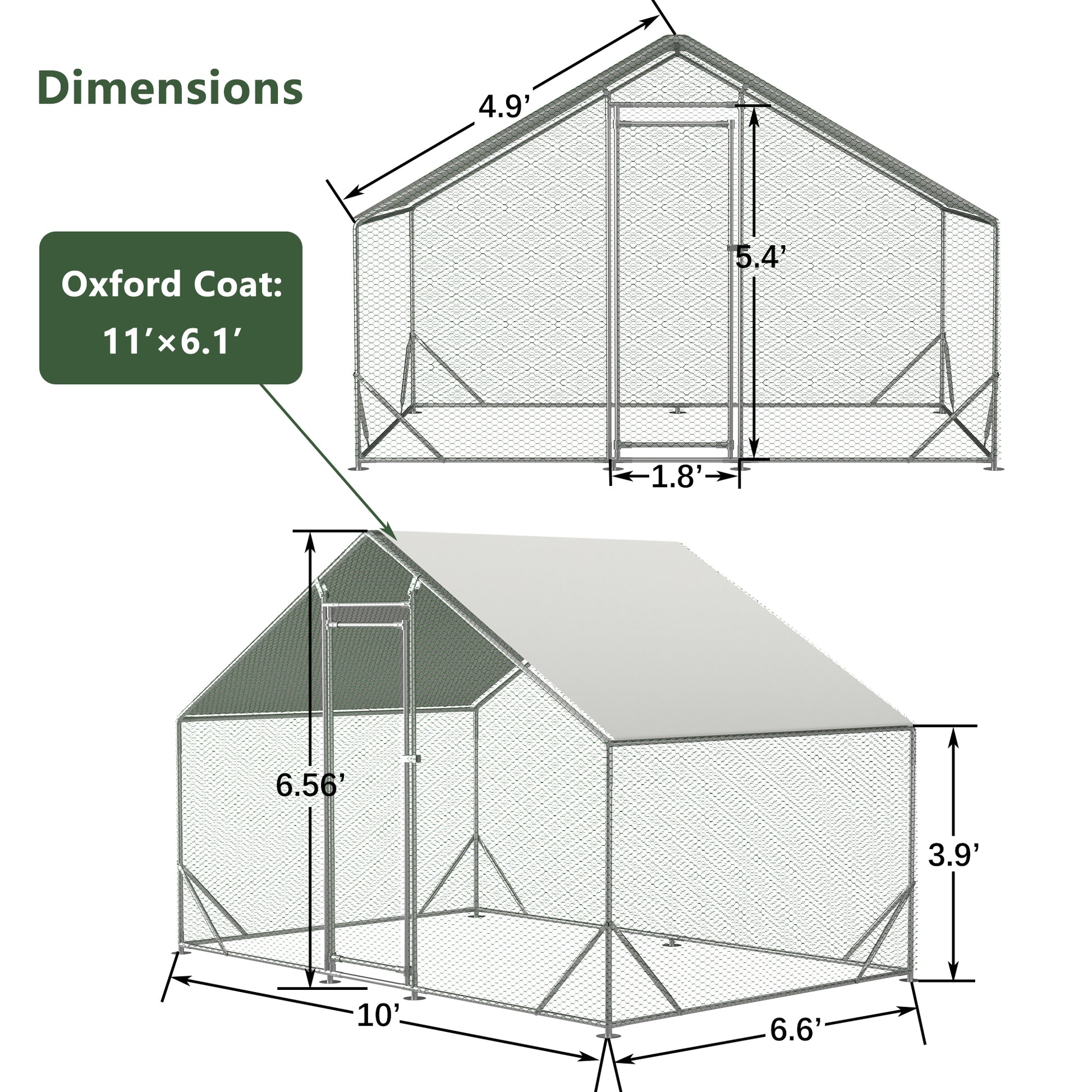 x  x  outdoor chicken coop with gray metal frame and white waterproof cover