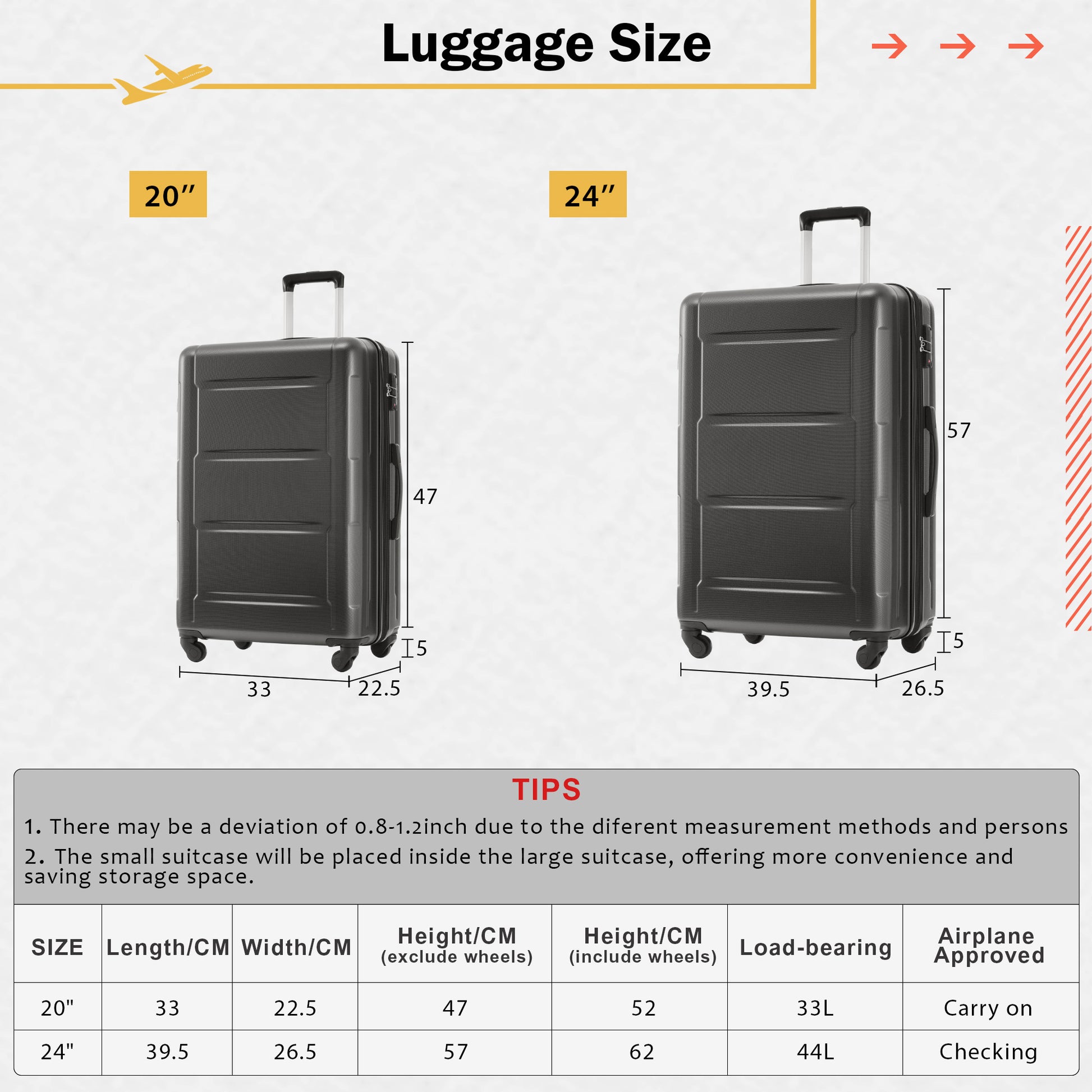 Dark gray textured hard shell inch carryon luggage with telescoping handle and wheels