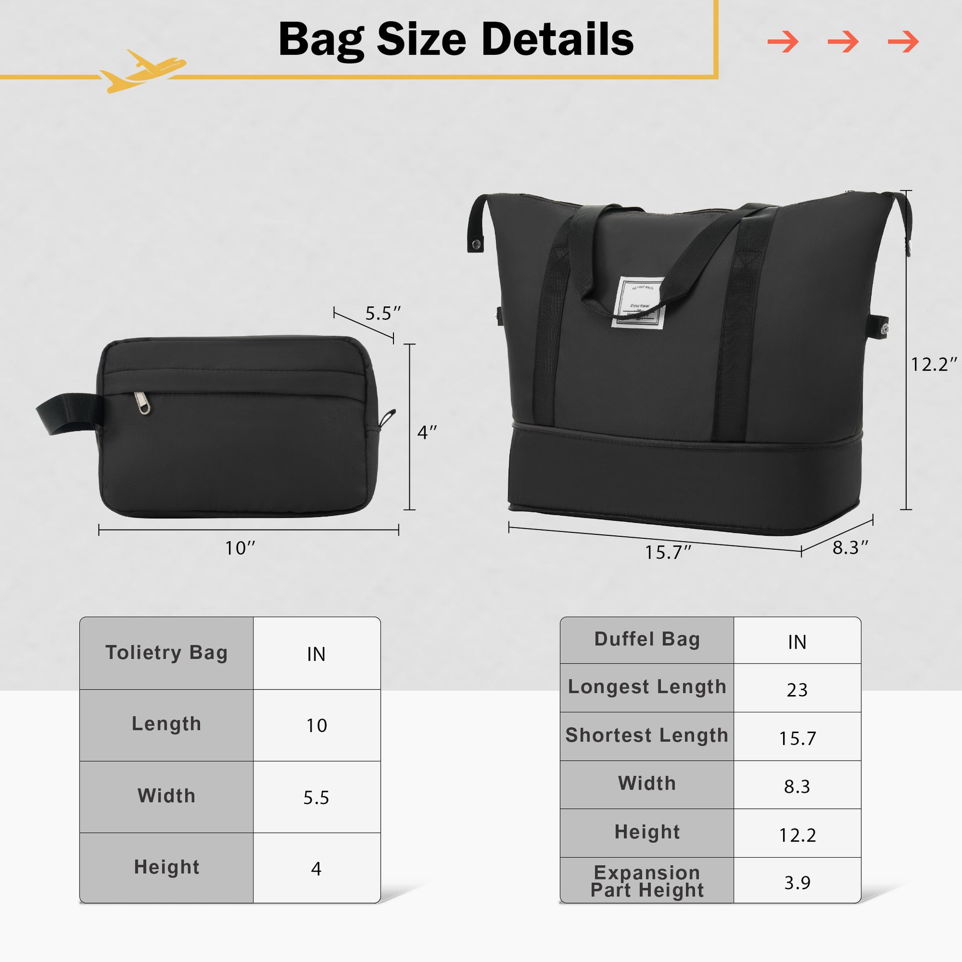 Black toiletry bag with zipper  L x  W x  H perfect for travel organization