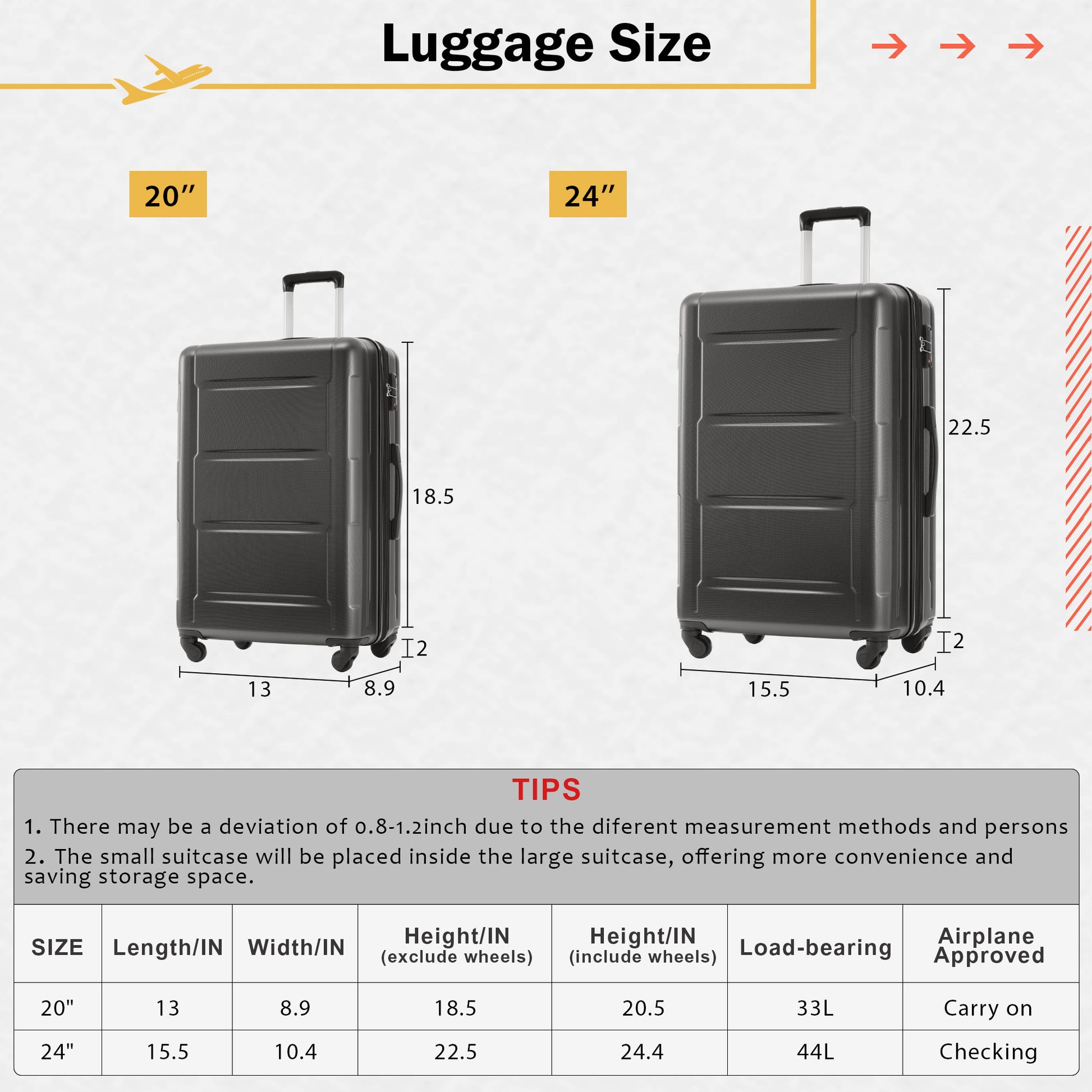 inch dark grey hardside spinner luggage with four wheels dimensions  x  x  inches