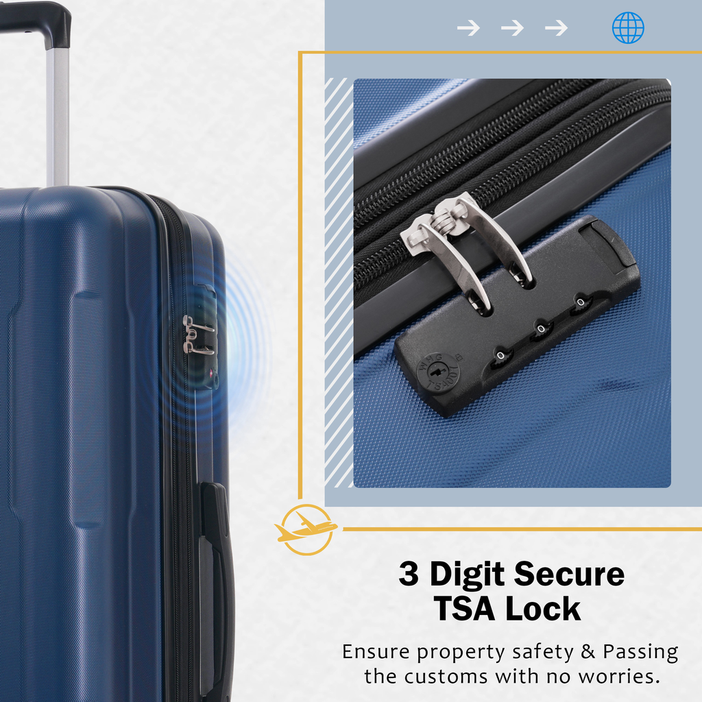 Deep blue hardside luggage with a builtin  digit TSA lock mechanism