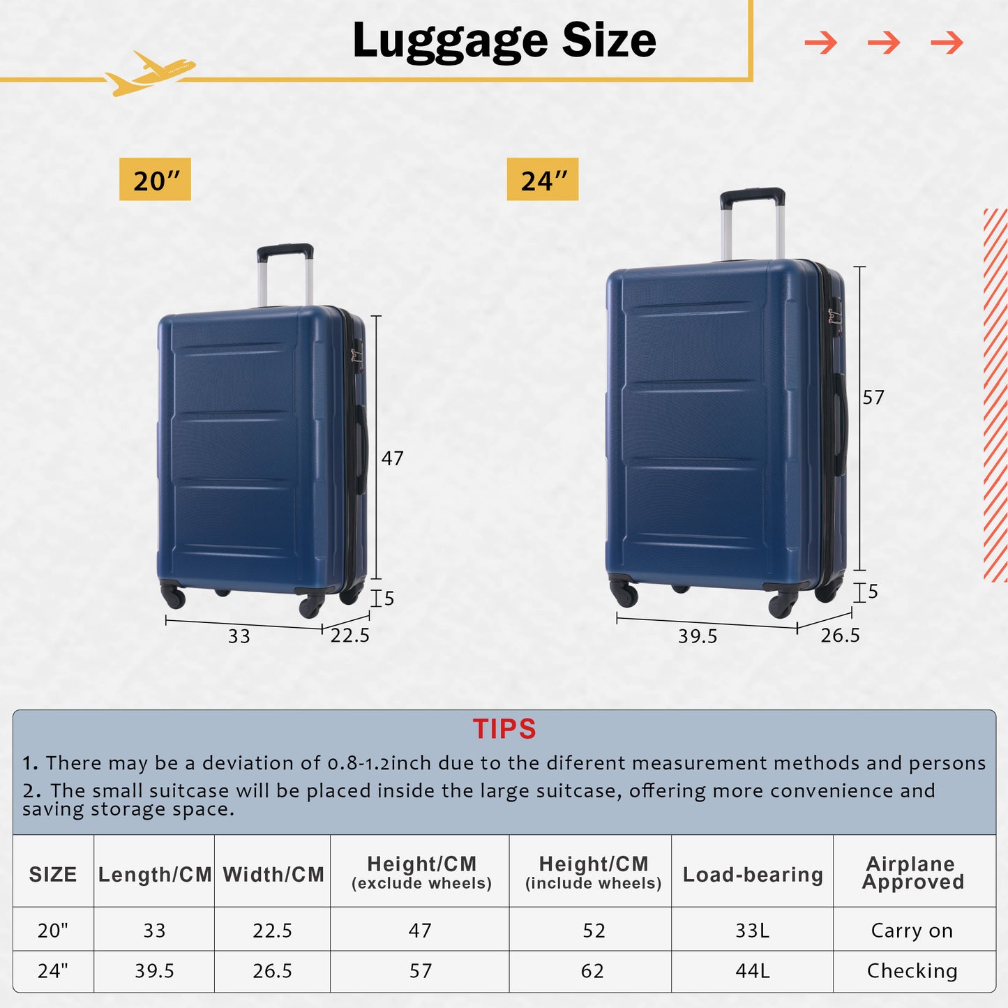 Navy blue inch hardside spinner suitcase with telescopic handle and TSA lock