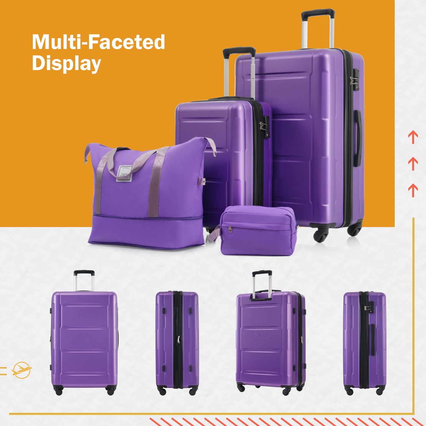 Purple hardside spinner suitcase with TSA lock and retractable handle
