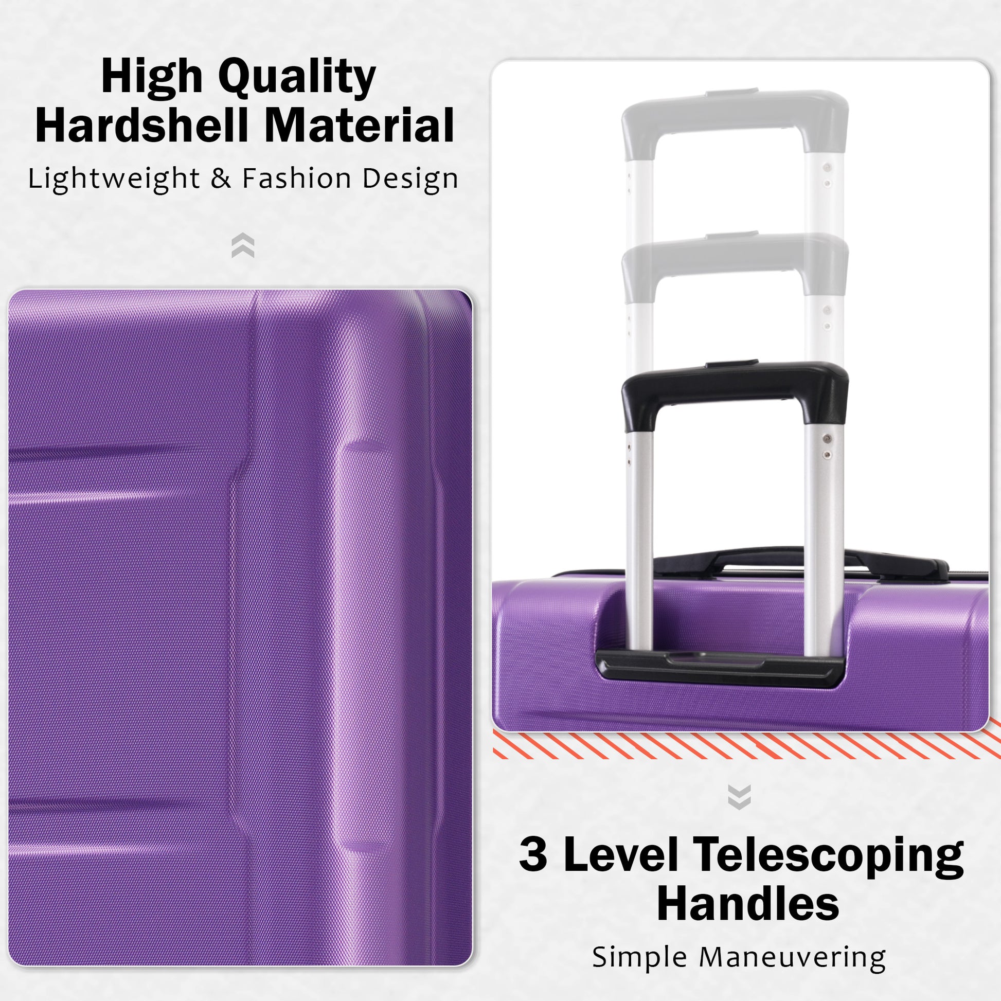 Purple hardshell suitcase with textured finish and telescoping handle