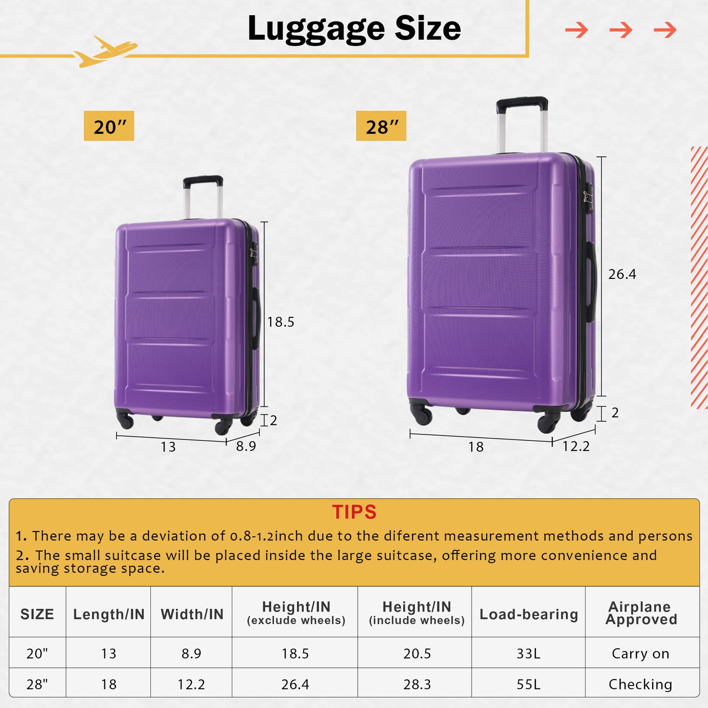 Purple inch hardshell rolling suitcase with TSA lock and smoothglide wheels