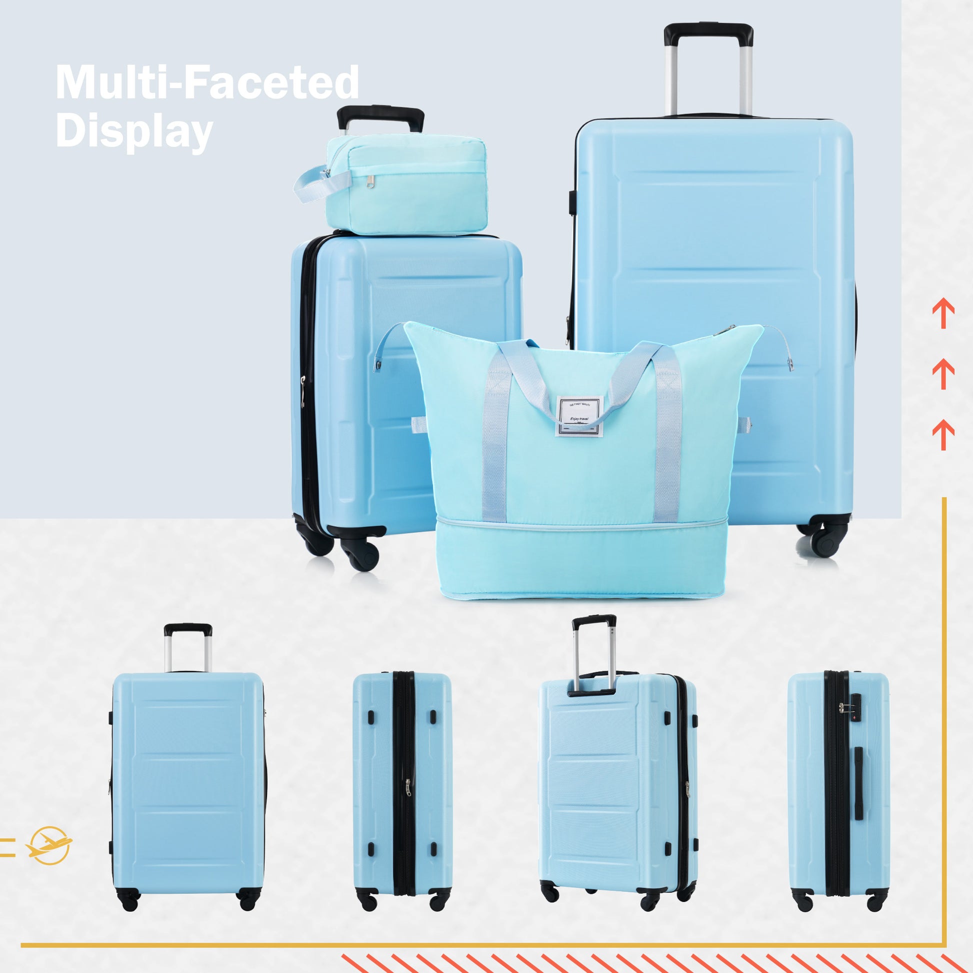 Set of three light blue luggage pieces large suitcase medium suitcase and small travel bag