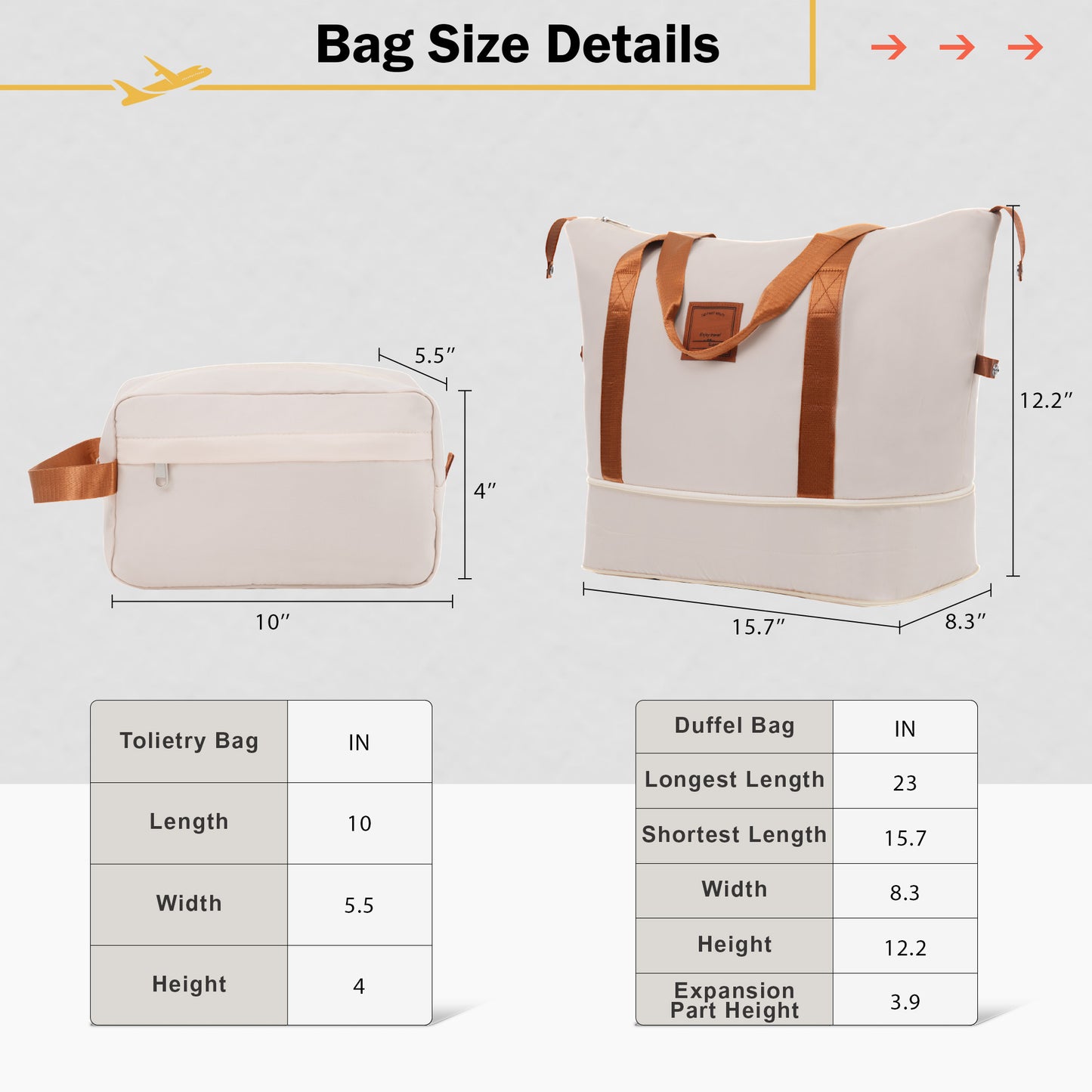 Cream canvas toiletry bag with tan accents  L x  W x  H