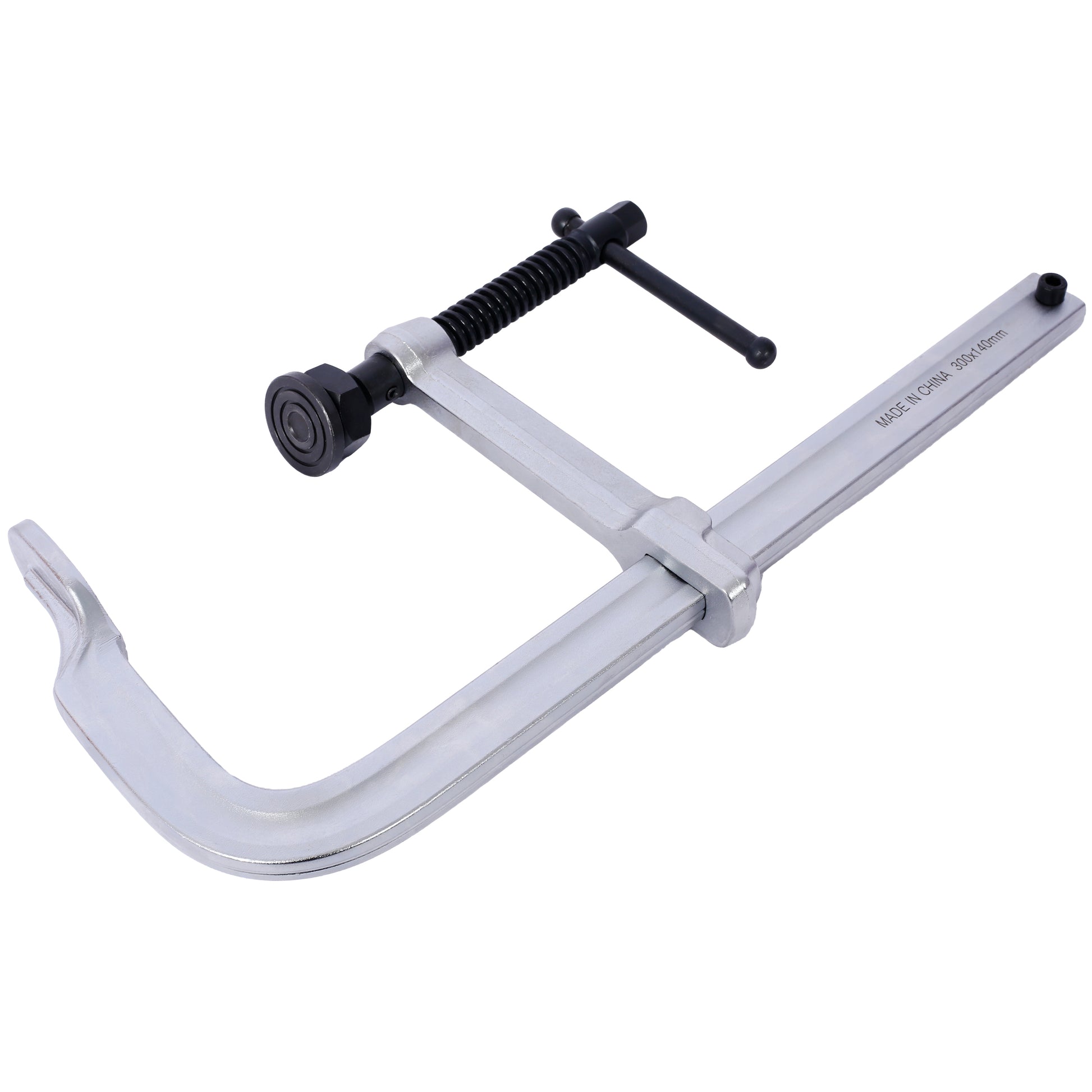 Silver metal Cclamp with black screw handle and spring xmm