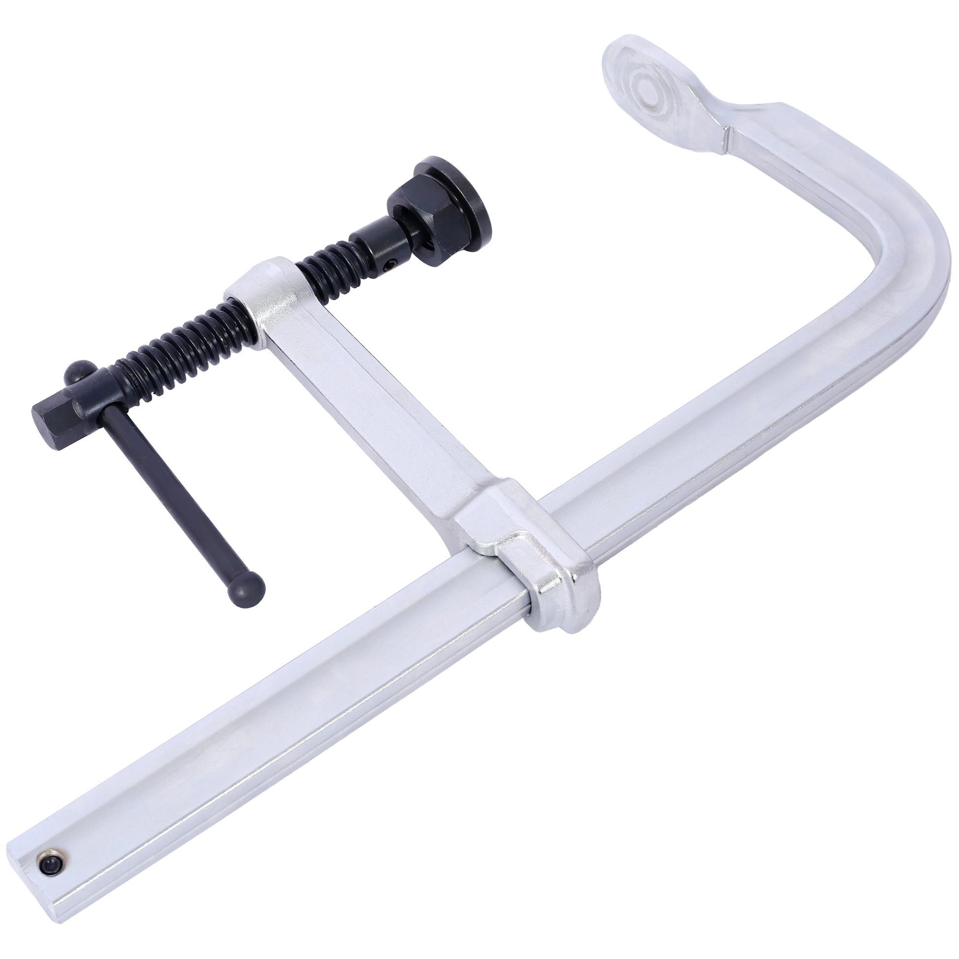Silver Fclamp with black screw mechanism for woodworking