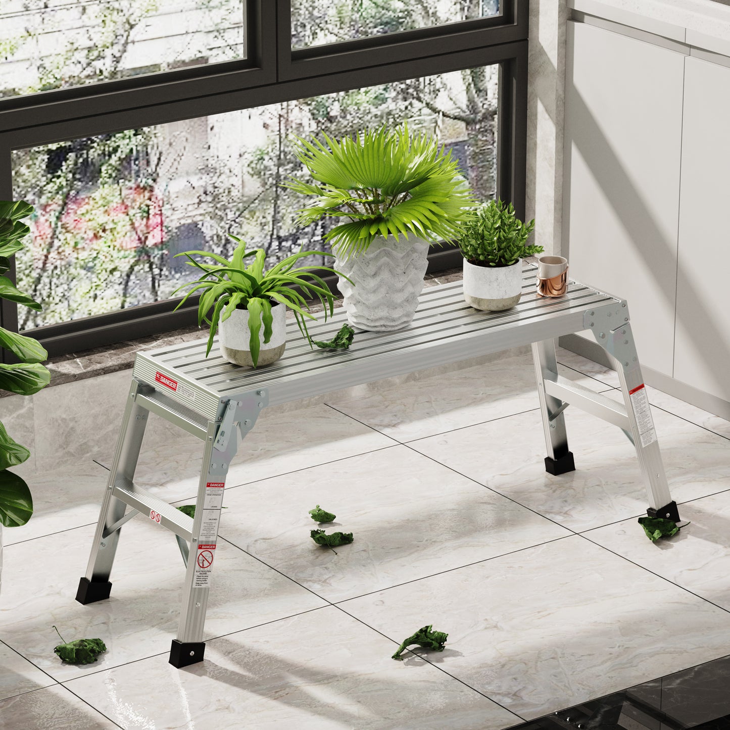 Aluminum step stool with wide platform ideal for indoor use