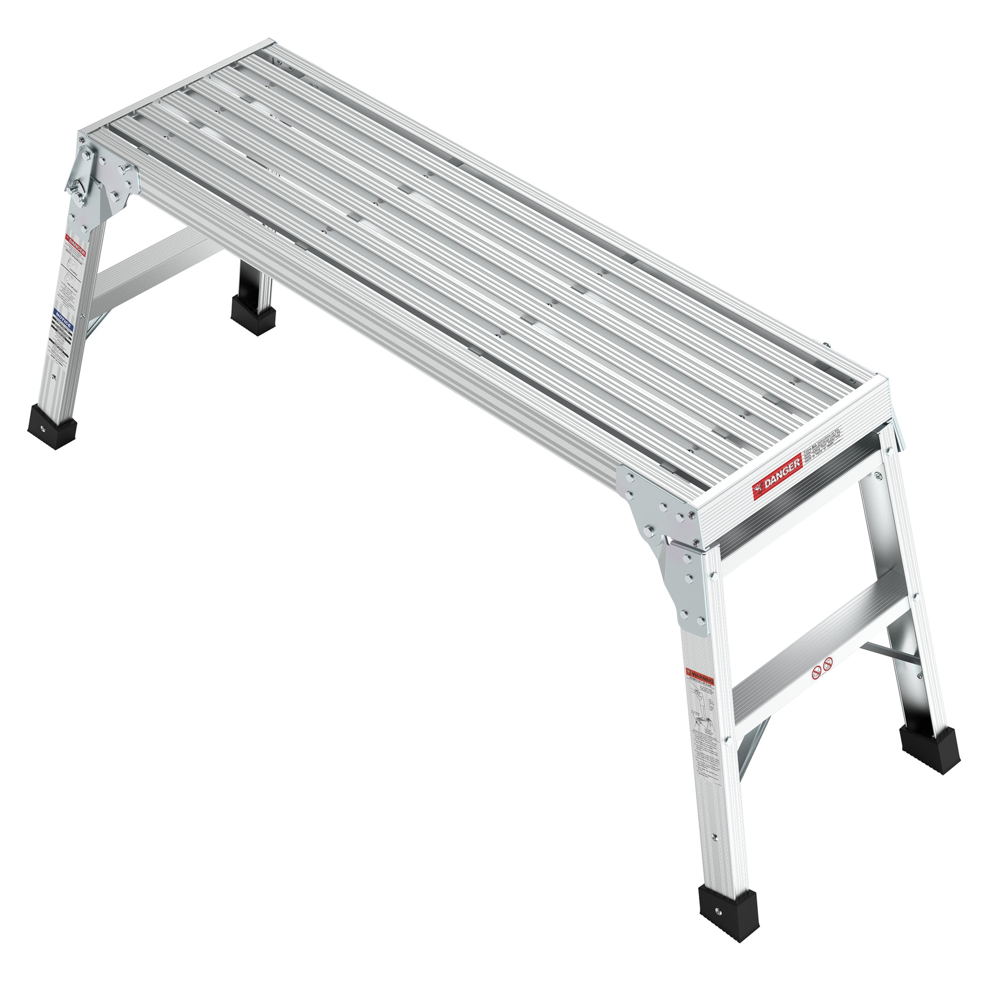 Foldable aluminum work platform with nonslip treads and sturdy legs