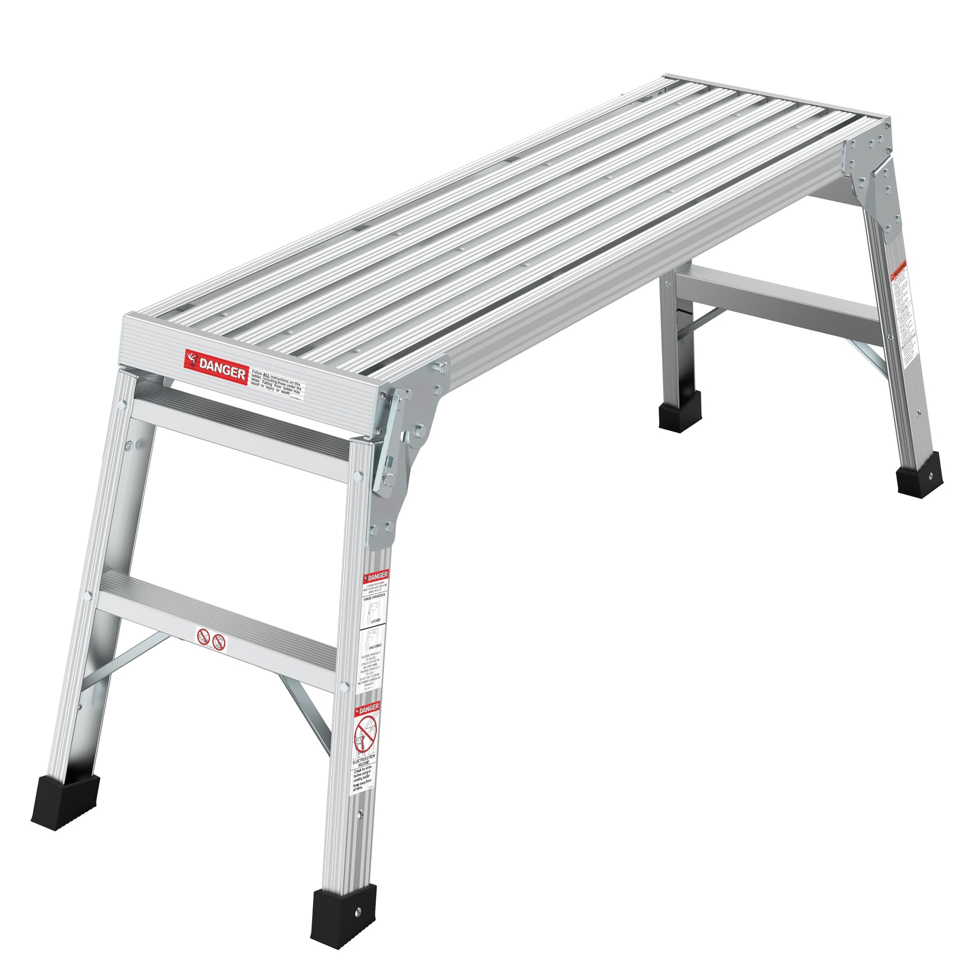 Silver aluminum work platform step stool with nonslip treads