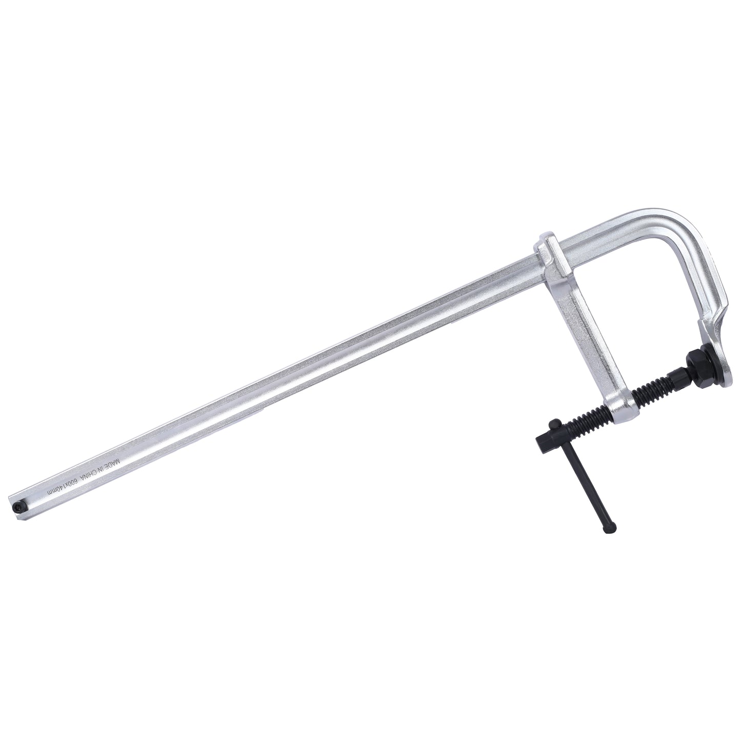 Heavyduty metal Fclamp with black Thandle and threaded screw for woodworking and fabrication tasks