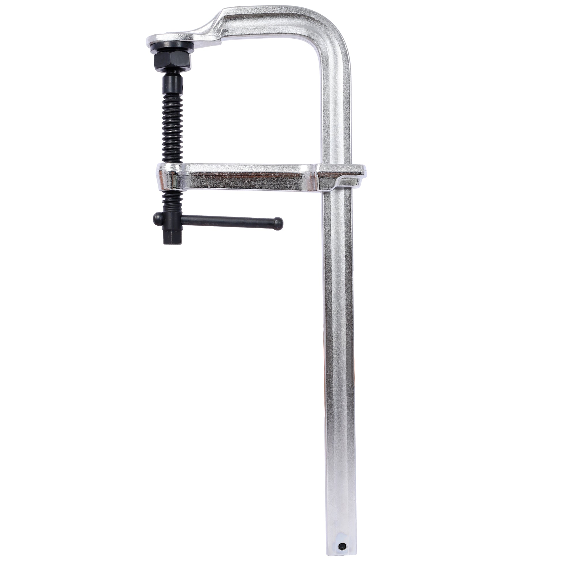 Silver Cclamp with black handle and adjustable screw for woodworking projects