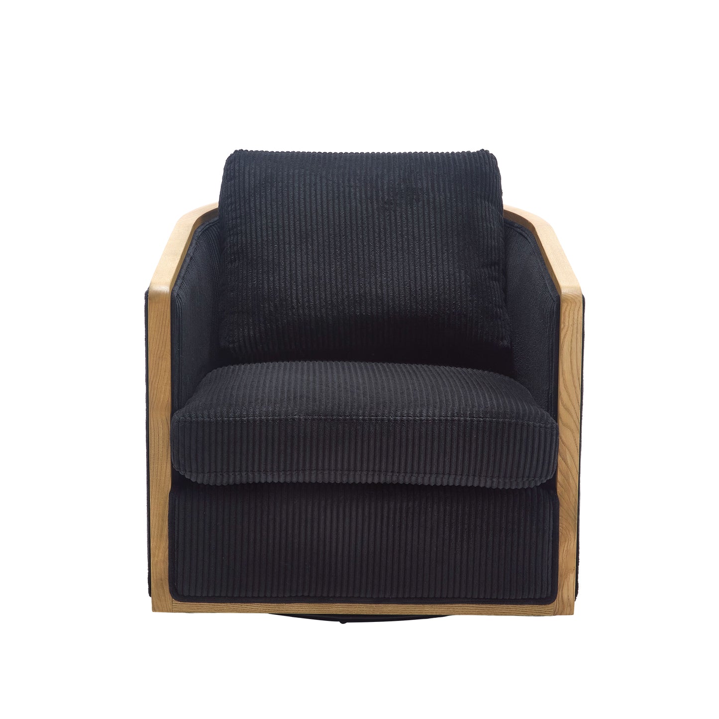 Black corduroy armchair with light wood frame comfortable accent chair