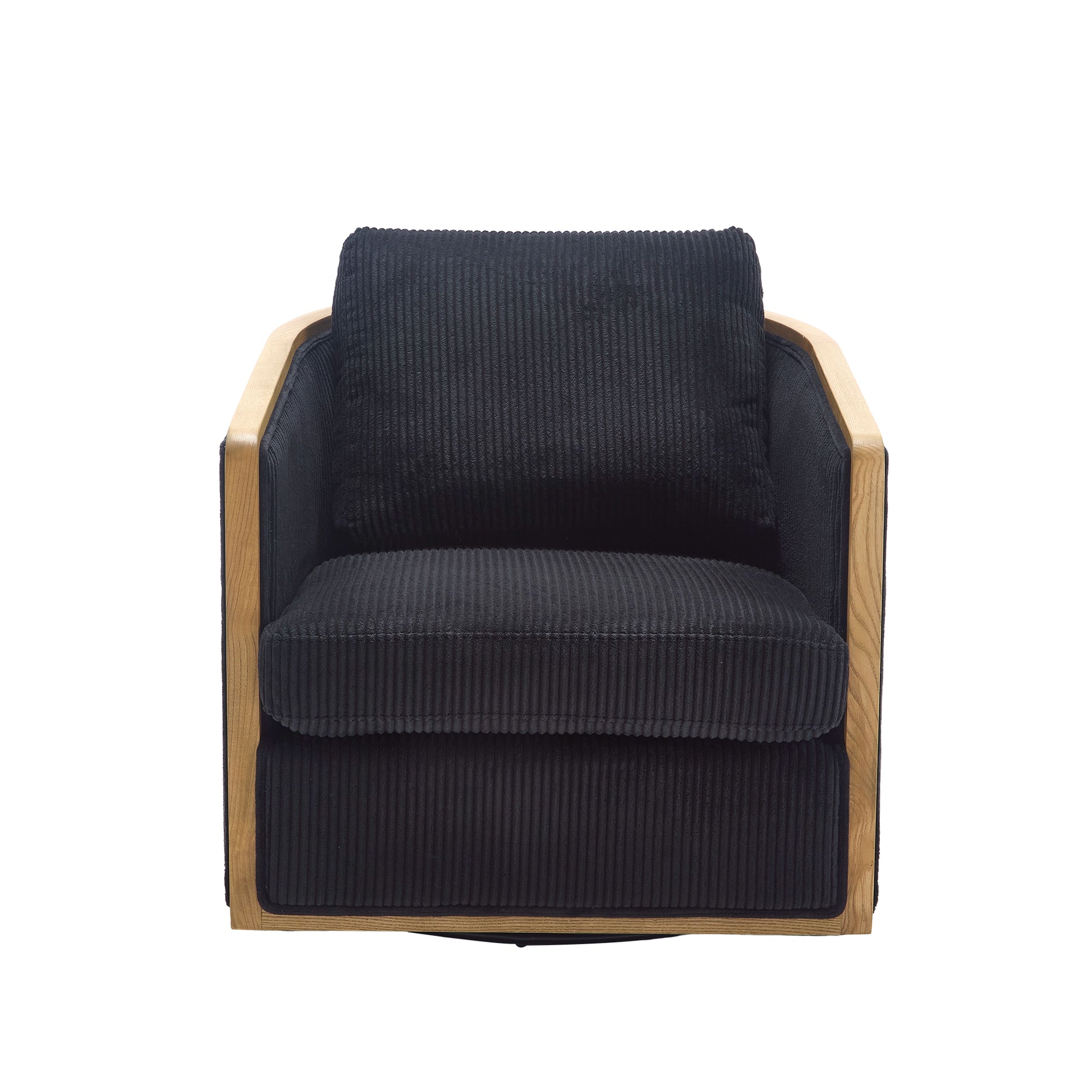 Black corduroy armchair with light wood frame comfortable accent chair