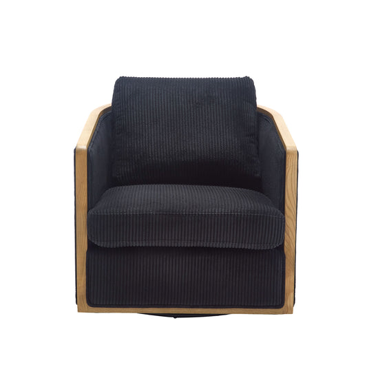 Black corduroy armchair with light wood frame comfortable accent chair