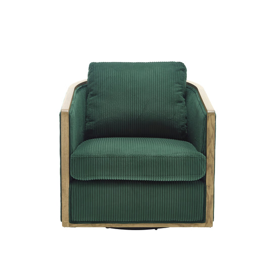 Emerald green corduroy accent chair with wooden frame perfect for living rooms