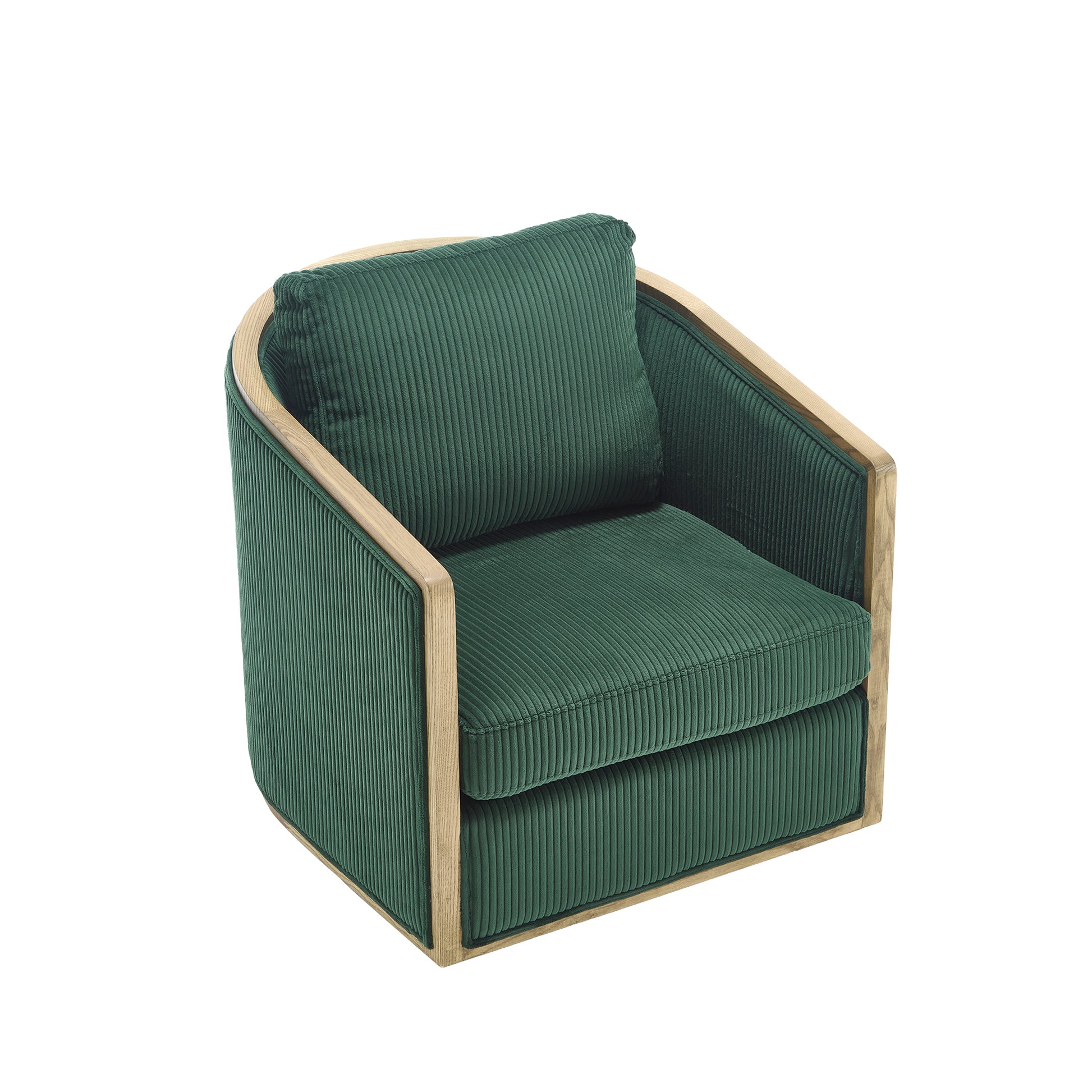 Forest green corduroy armchair with natural wood frame modern accent chair for living room