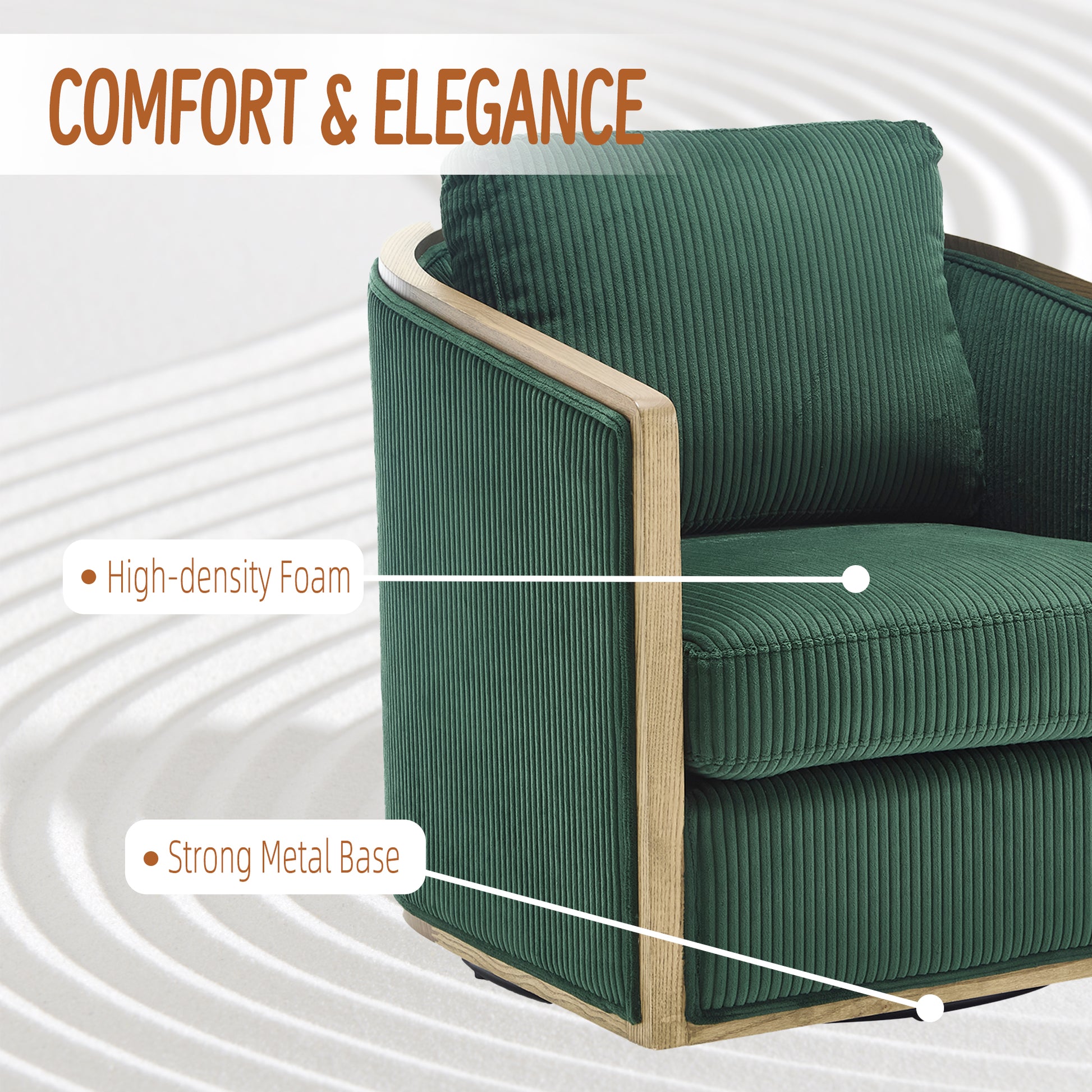 Elegant green corduroy accent chair with highdensity foam for comfort