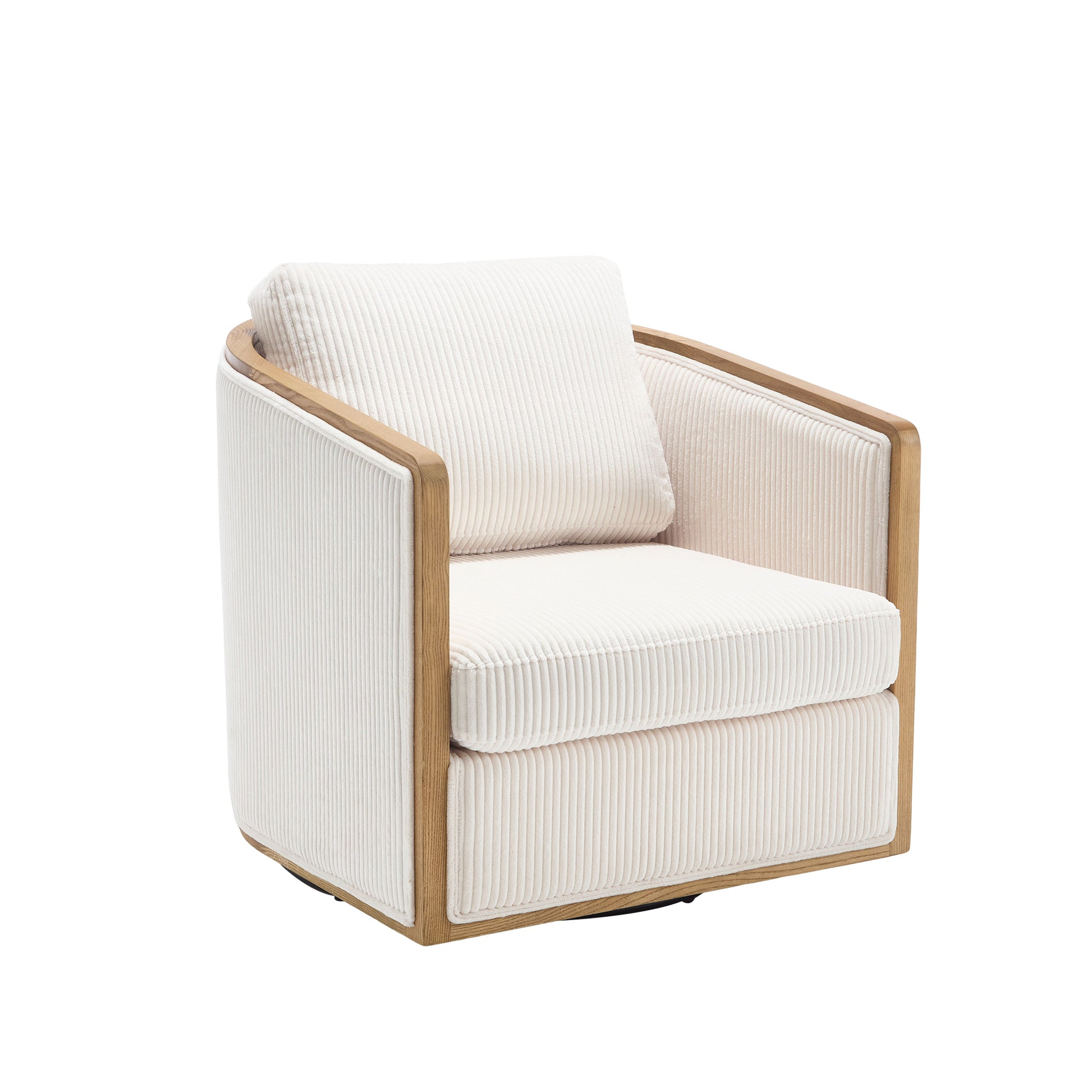Cream corduroy armchair with natural wood frame a cozy accent chair