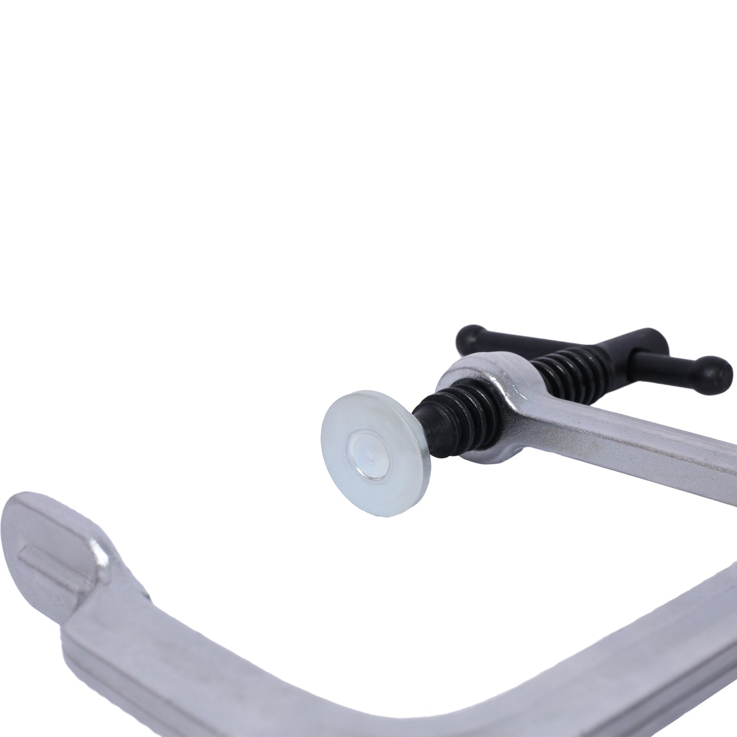 Heavyduty metal C clamp with adjustable screw and protective pad for woodworking