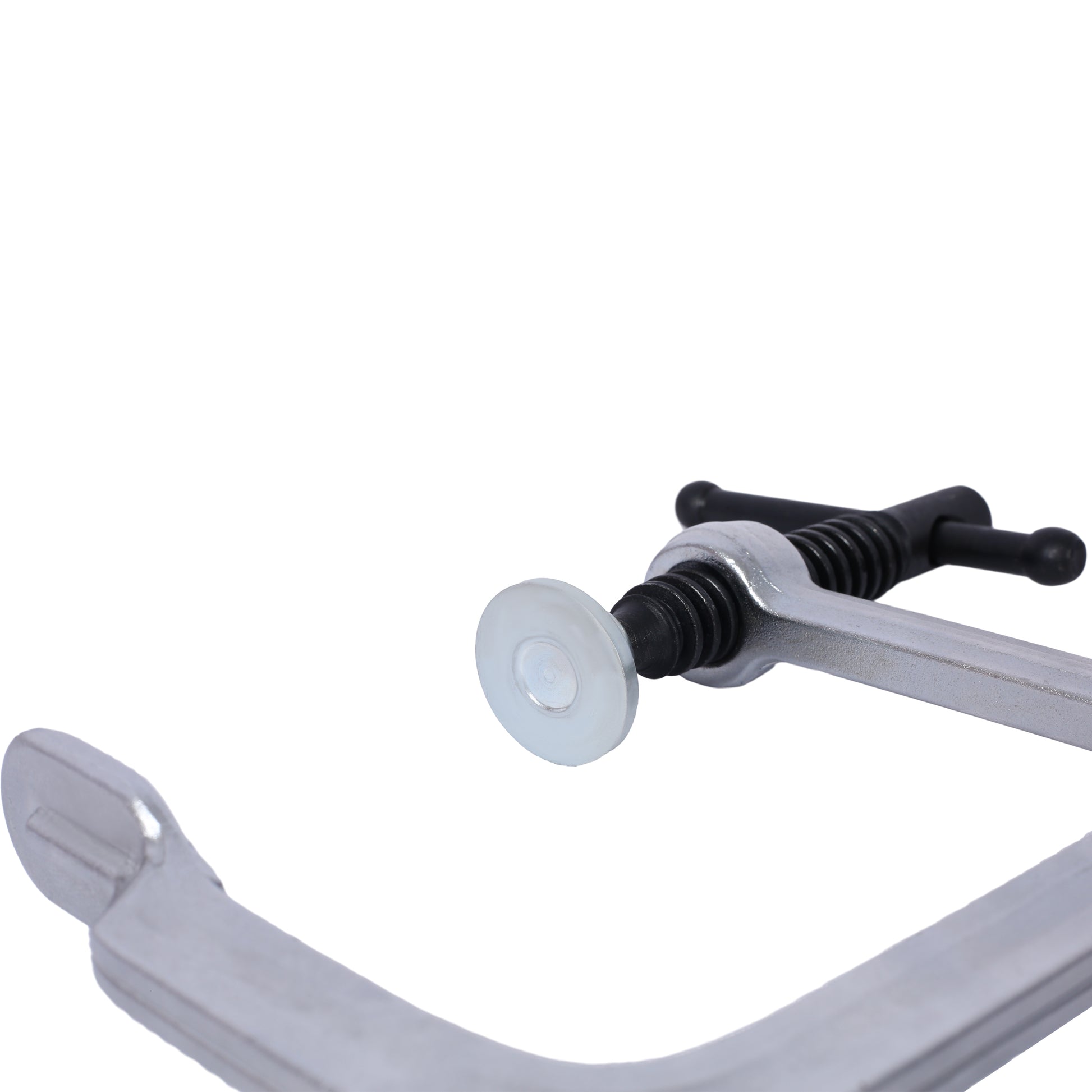 Heavyduty metal C clamp with adjustable screw and protective pad for woodworking
