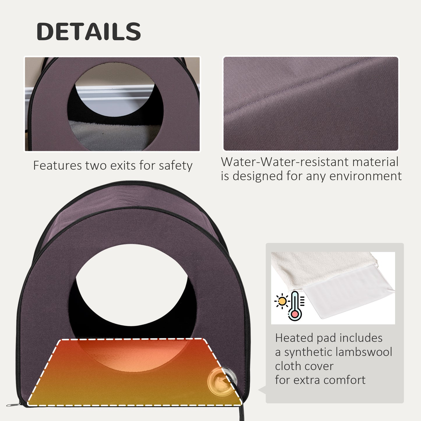 Purple pet tent with two exits for safety and comfort