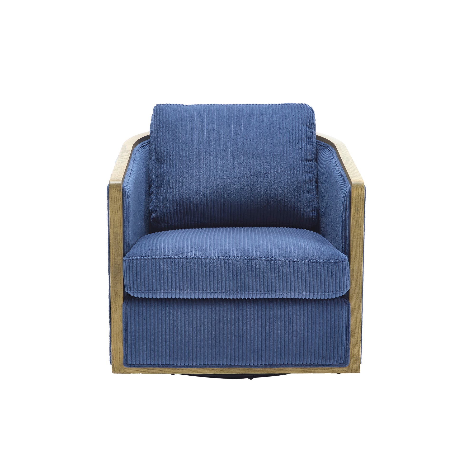 Blue corduroy armchair with wooden frame modern accent chair for living room