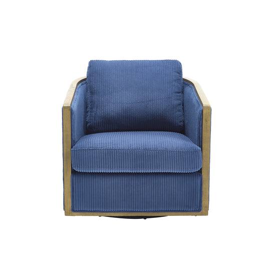 Blue corduroy armchair with wooden frame modern accent chair for living room