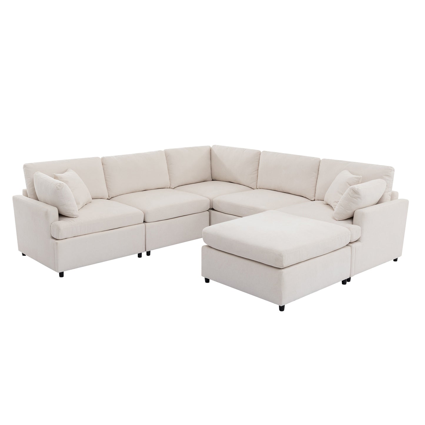 Cream fabric sectional sofa with chaise lounge and throw pillows ideal for modern living rooms