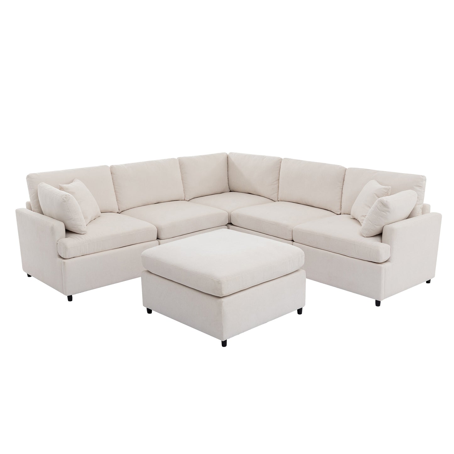 Cream modular sectional sofa with ottoman soft fabric upholstery perfect for living rooms