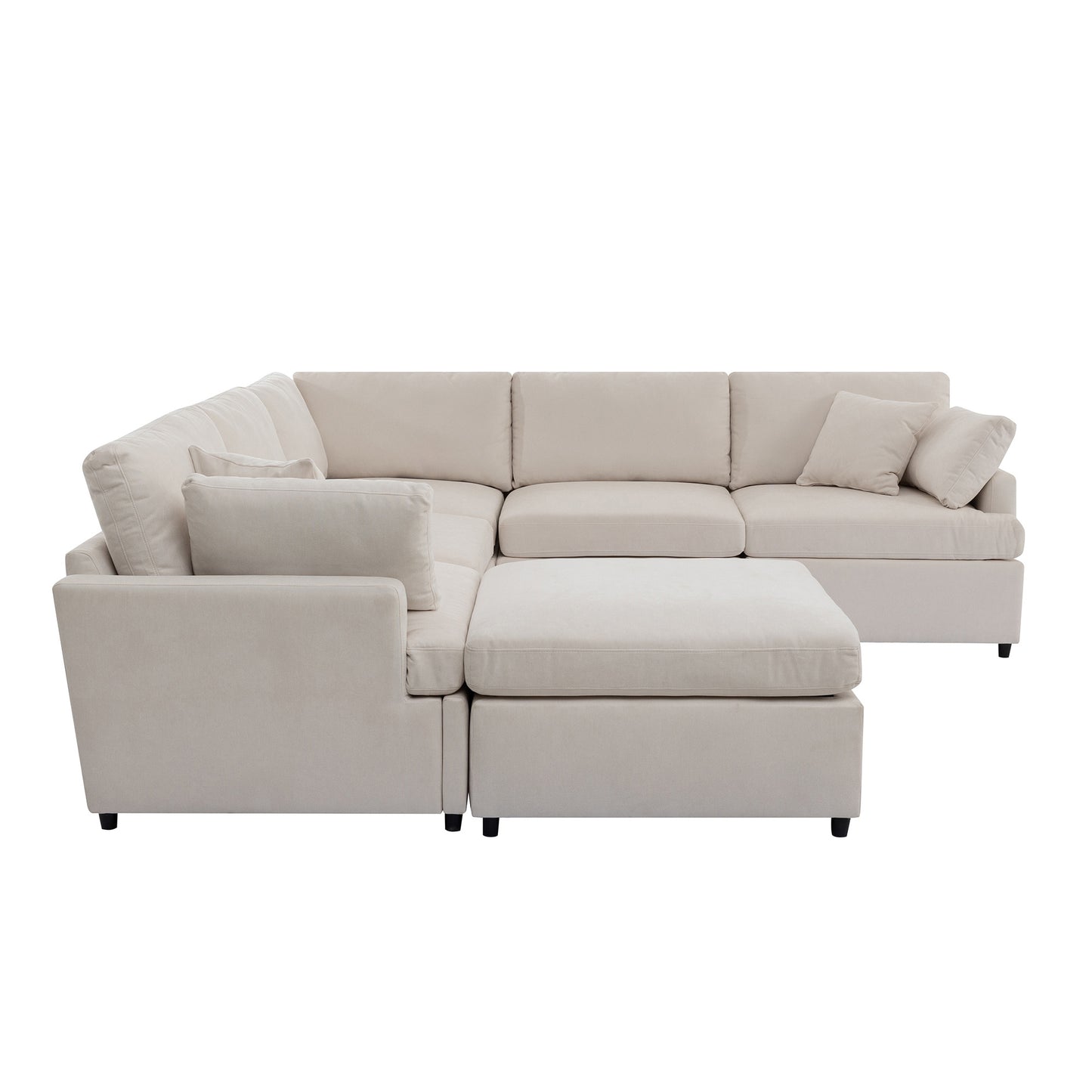 Beige fabric sectional sofa with chaise and accent pillows for living room comfort