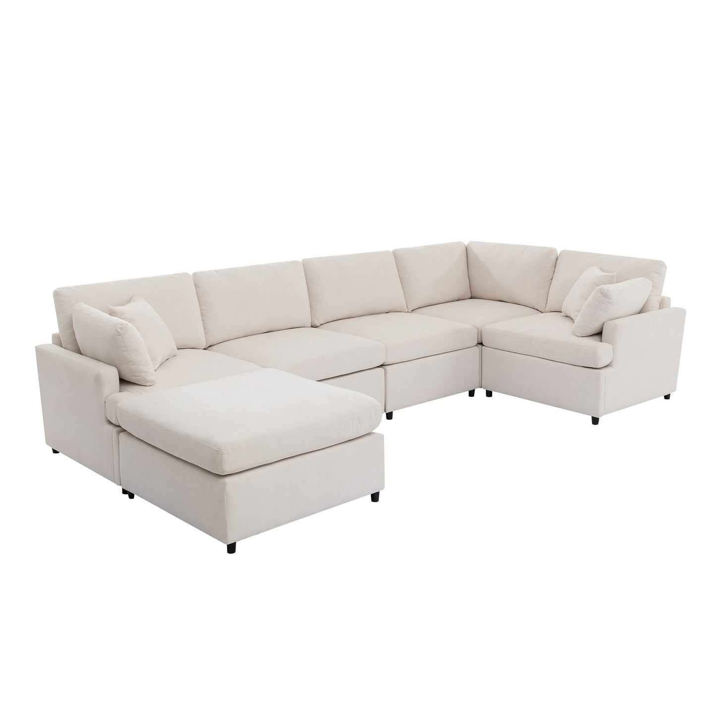 Cream fabric sectional sofa with chaise modern living room furniture