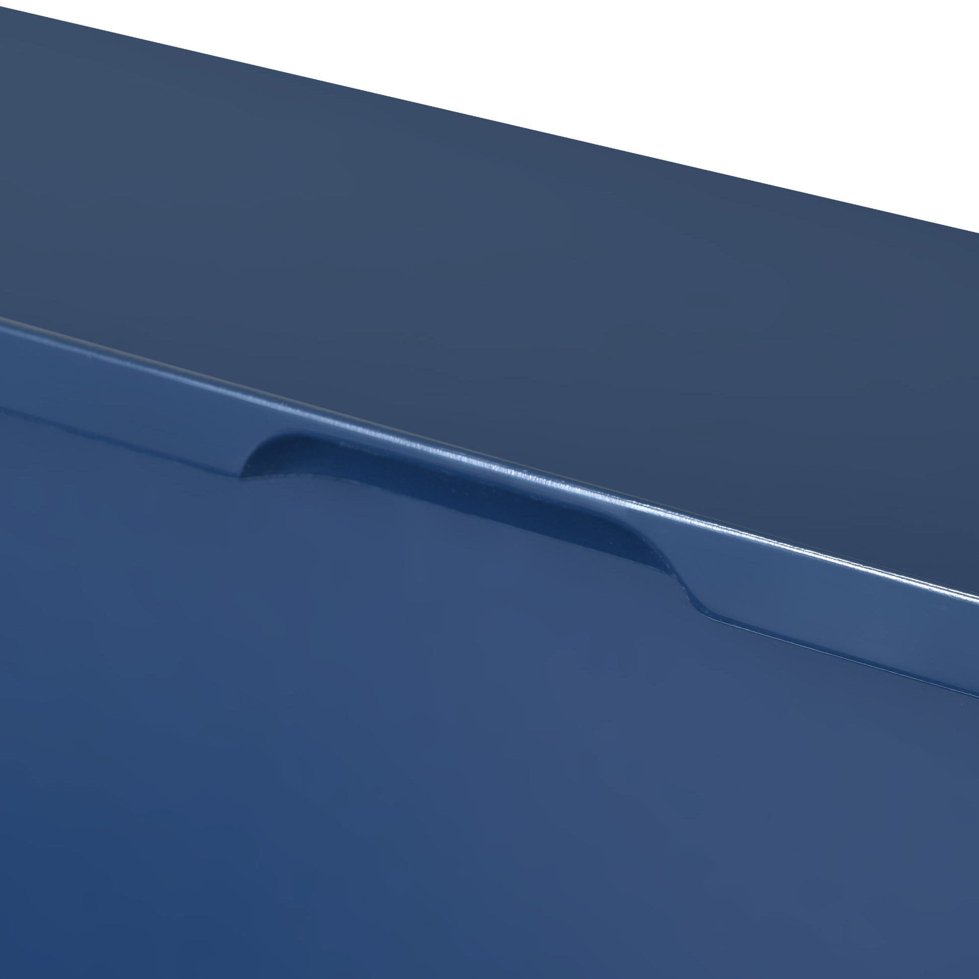 Sleek navy blue modern vanity cabinet with integrated pull