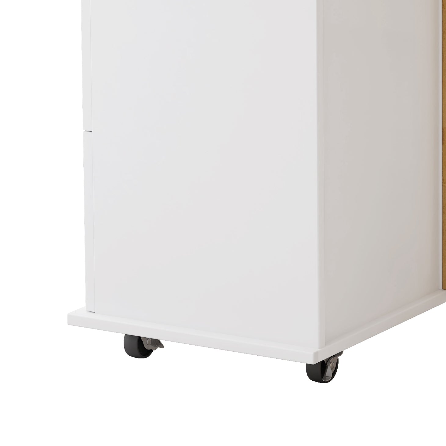 White mobile filing cabinet base with black casters