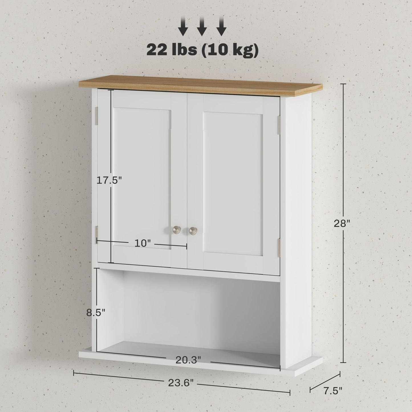 White wall cabinet with oakeffect top and two doors  H